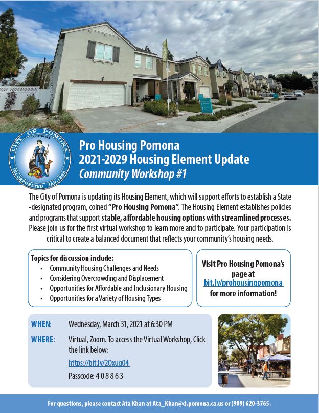 Flyer for Pro Housing Pomona Workshop #1