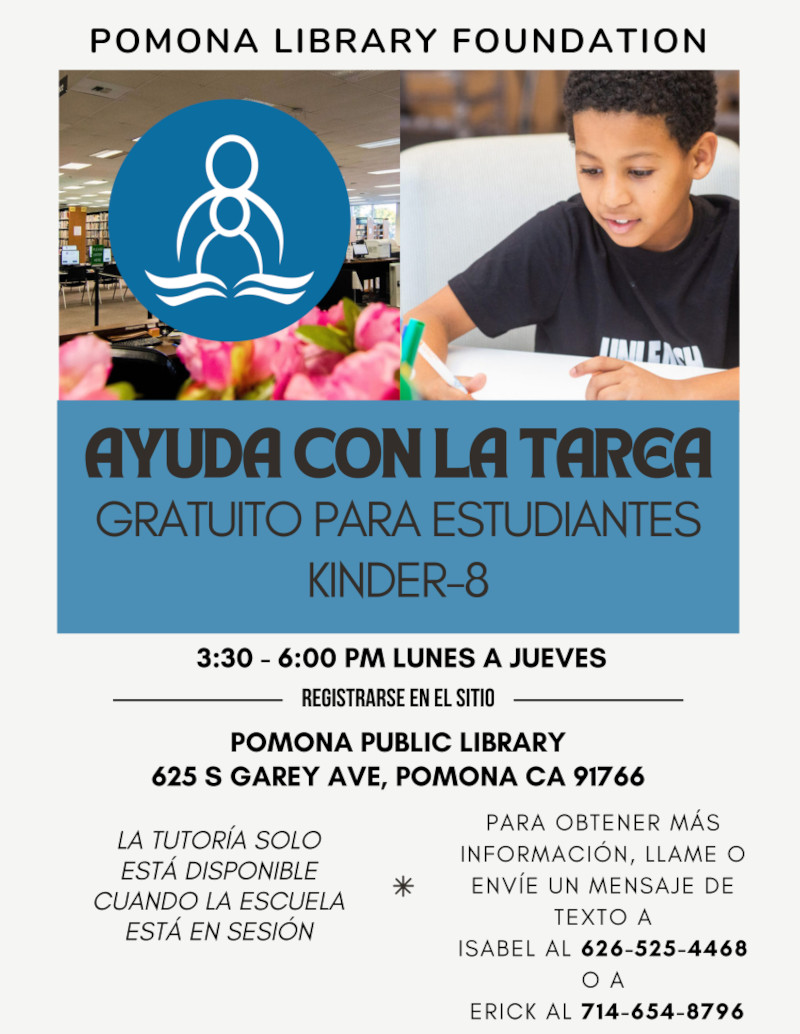 Ayudar Con La Tarea - Gratuito Para Estudiantes Kinder-8 3:30 - 6:00pm Lunes a Jueves