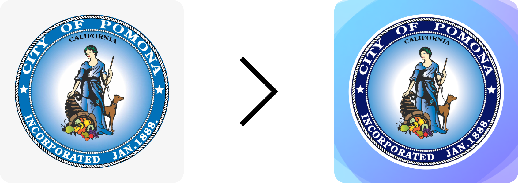 Old Pomona Go App Icon with an arrow to the New Pomona Go App Icon